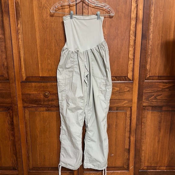 Motherhood Maternity Cargo Cotton/Spandex Khaki Over Bump Maternity Tab Pants L - Picture 1 of 8